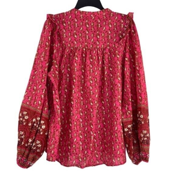 Joie Pink Button Down Long Sleeve Peasant Blouse with Ruffle Details - Picture 5 of 5